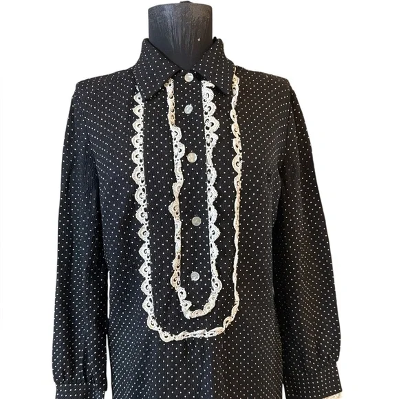 Vintage Normay Black and White Ruffled Bishop Sleeve Dress - Picture 3 of 11